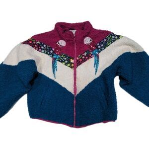 Disney Encanto Girls Full Zip Sherpa Jacket Size M 7/8 Blue Pockets Movie Sequin